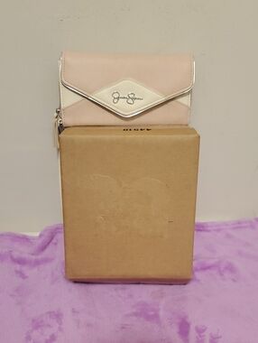 Jessica Simpson Pale Pink and Cream Envelope Wallet with Silver Trim